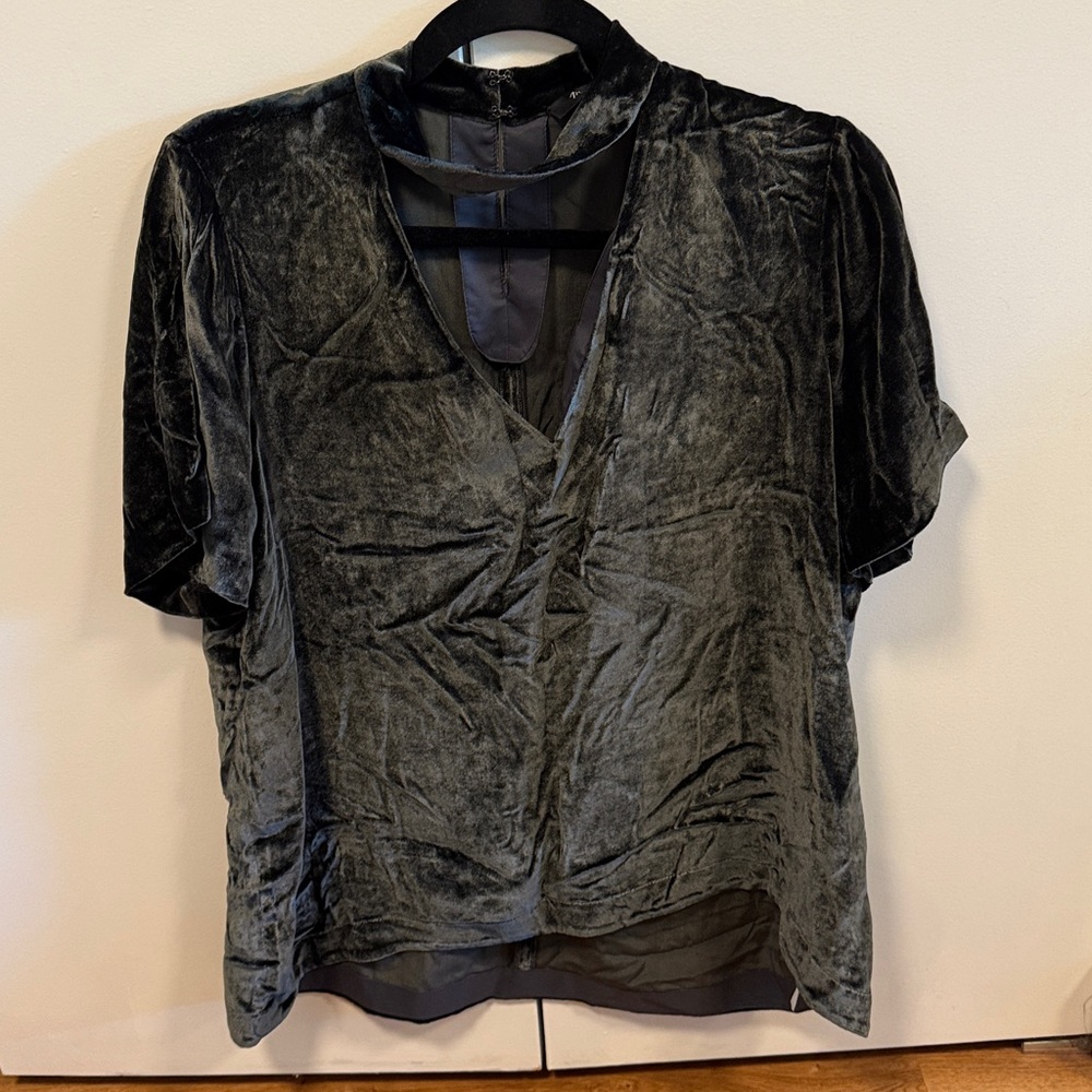 Madewell Dark Green Velvet Short Sleeve Top NWT Large